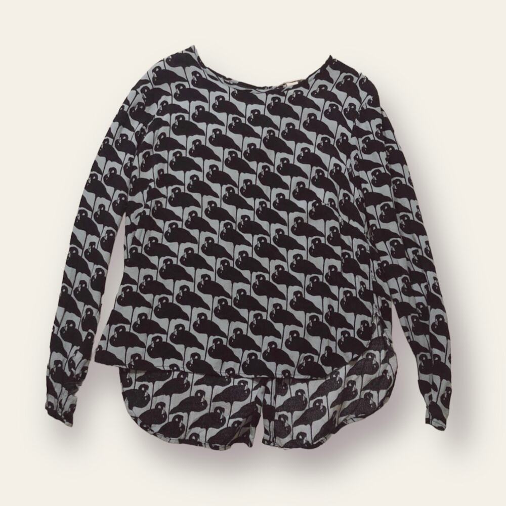 H&M Long Sleeve Swan Print Blouse Shirt